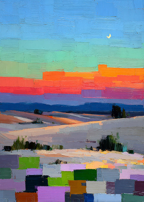 Paisagem colorfield com lua