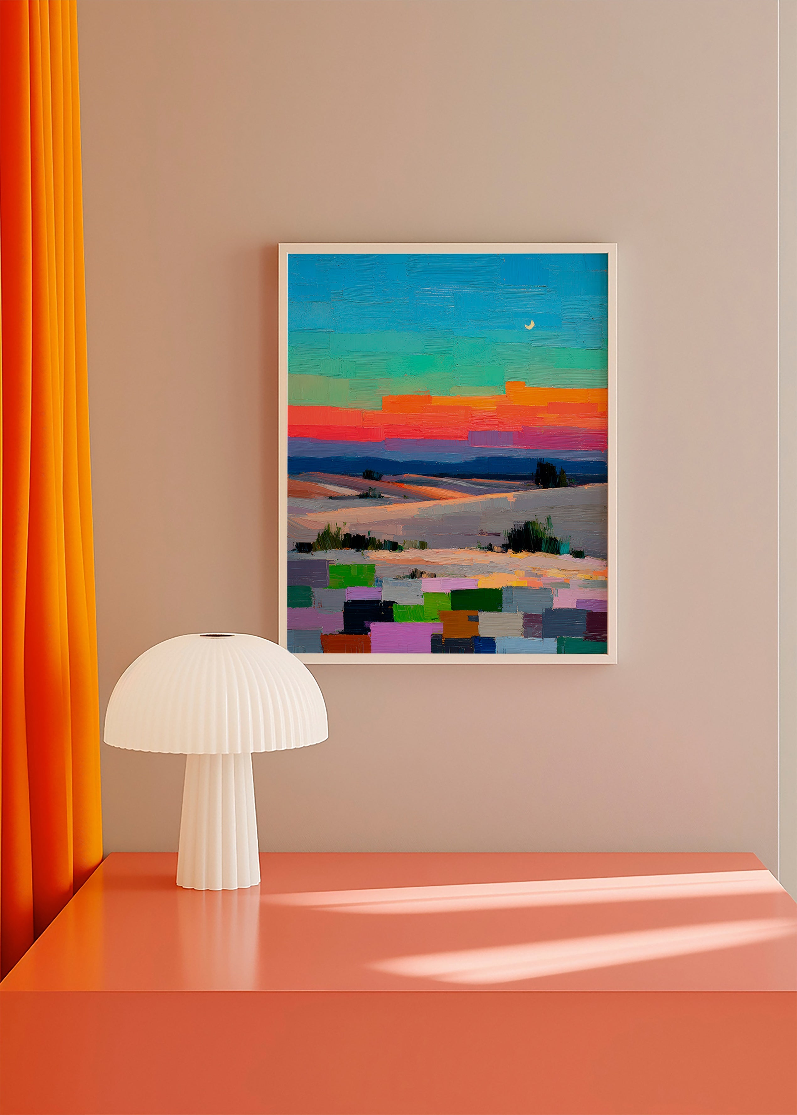 Paisagem colorfield com lua