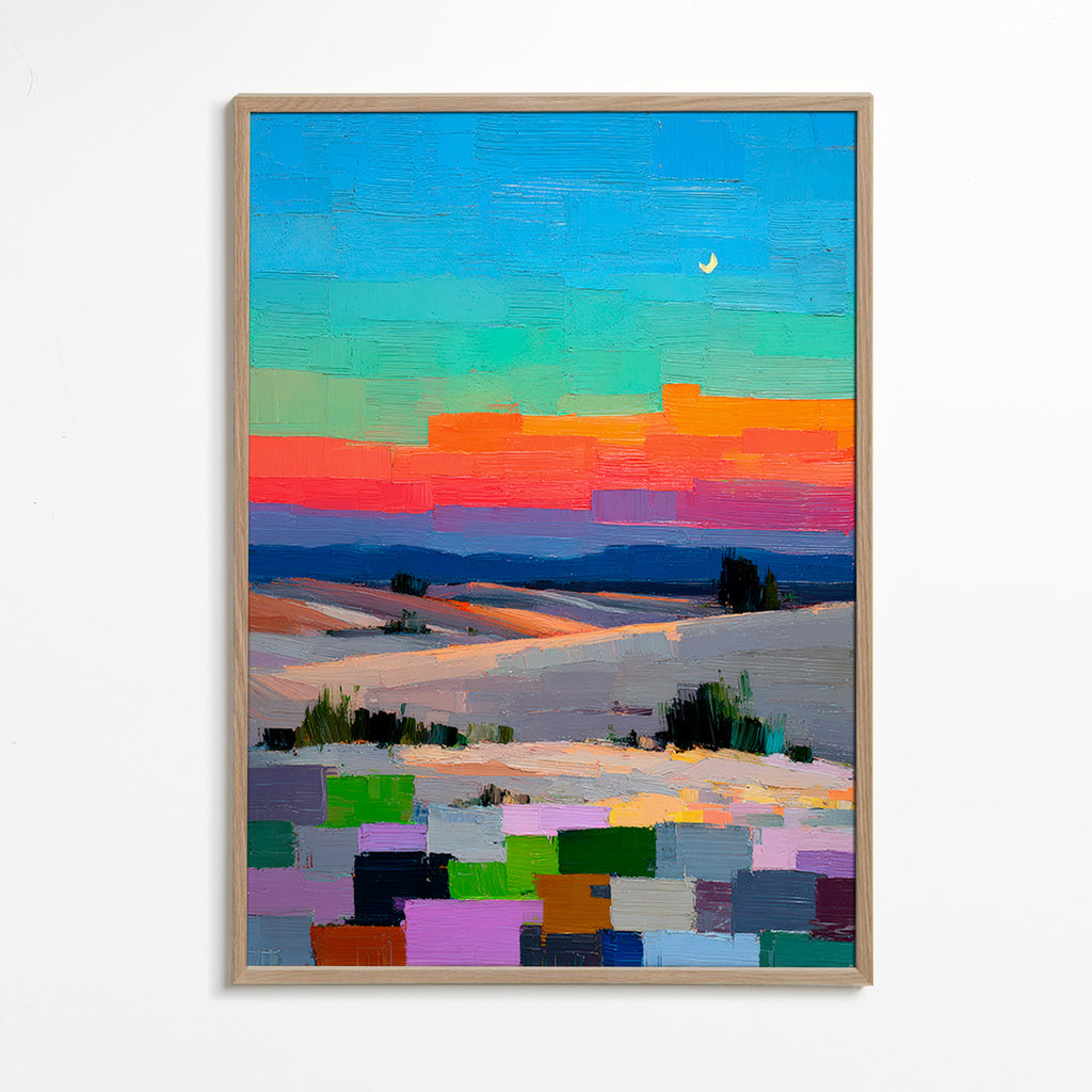 Paisagem colorfield com lua