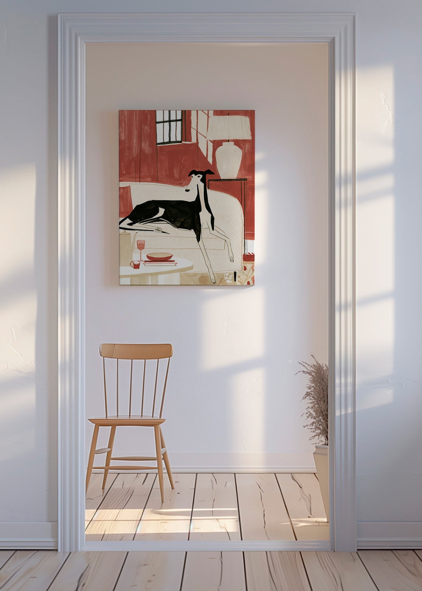 Galgo ilustrado no sofá