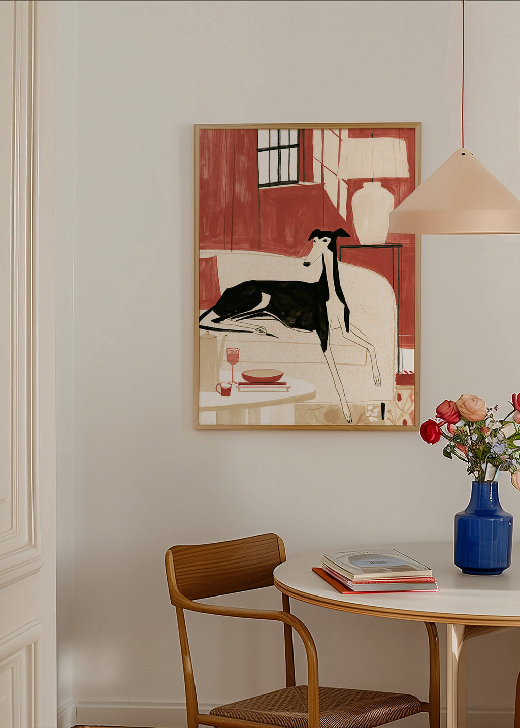 Galgo ilustrado no sofá
