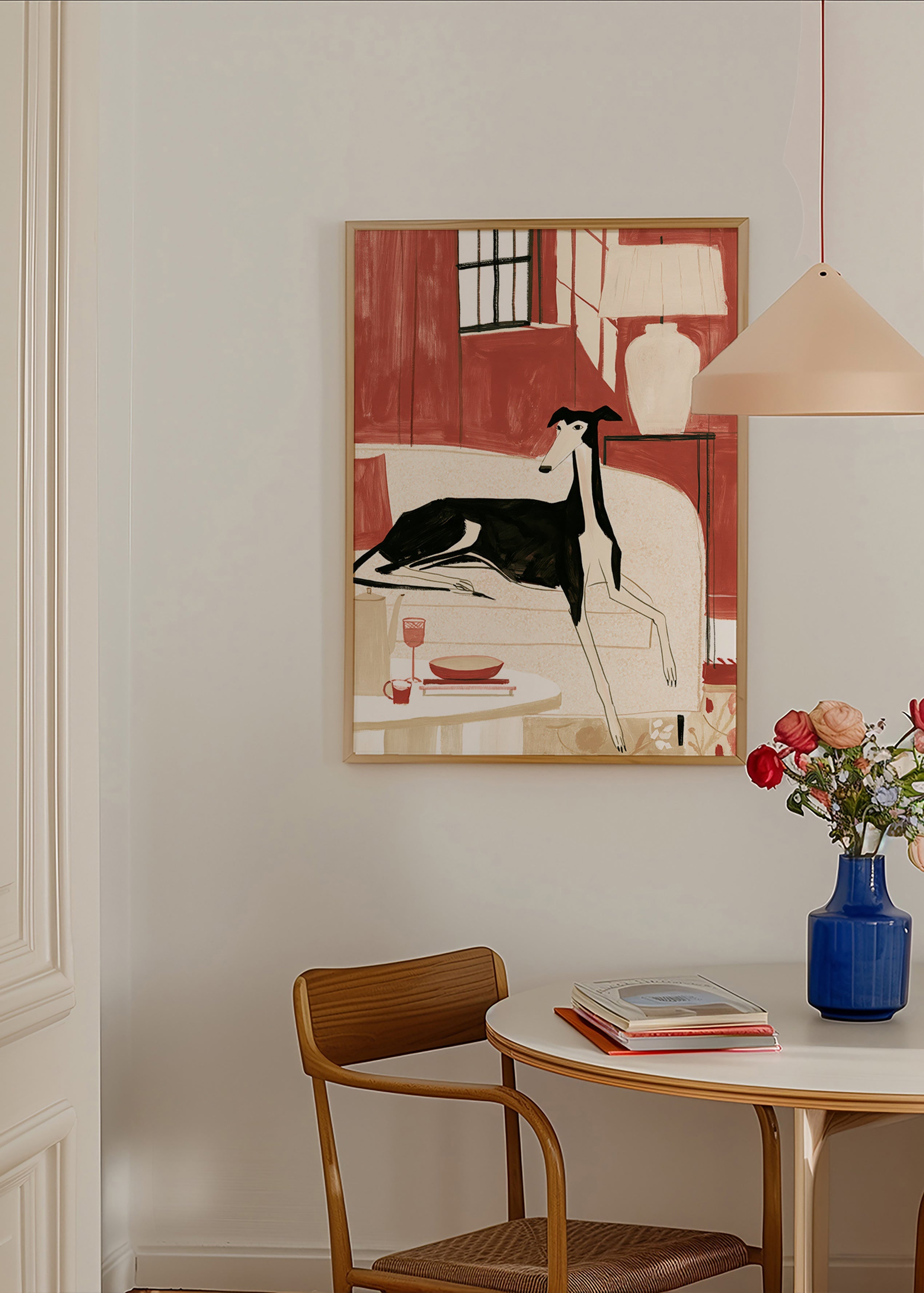 Galgo ilustrado no sofá