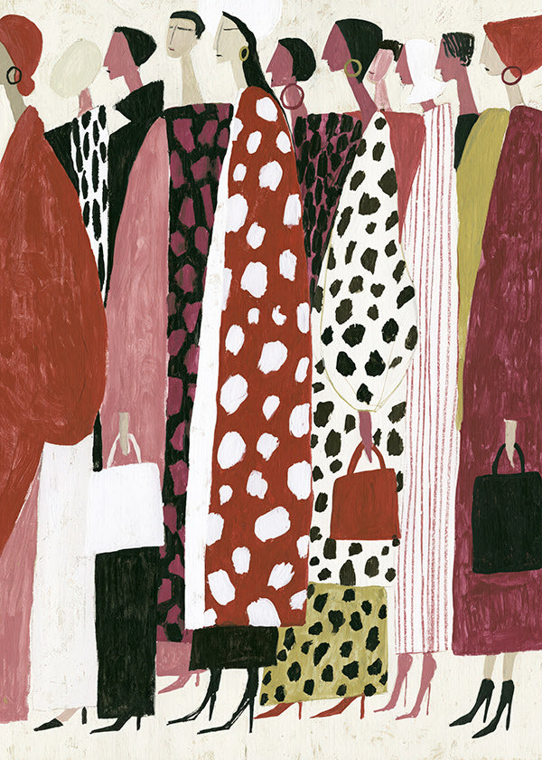 Ilustração de moda: desfile de perfis estilizados