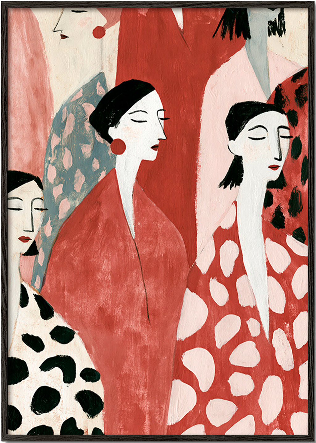 Ilustração de figuras femininas em vermelho