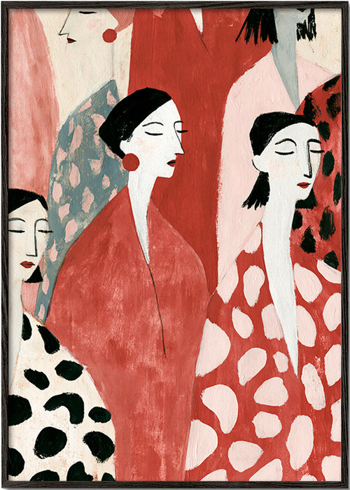 Ilustração de figuras femininas em vermelho