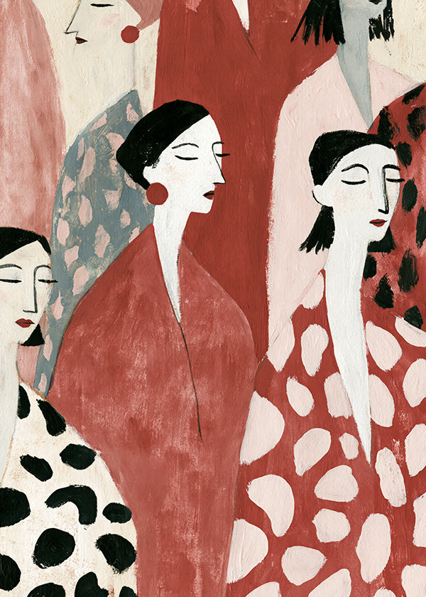 Ilustração de figuras femininas em vermelho