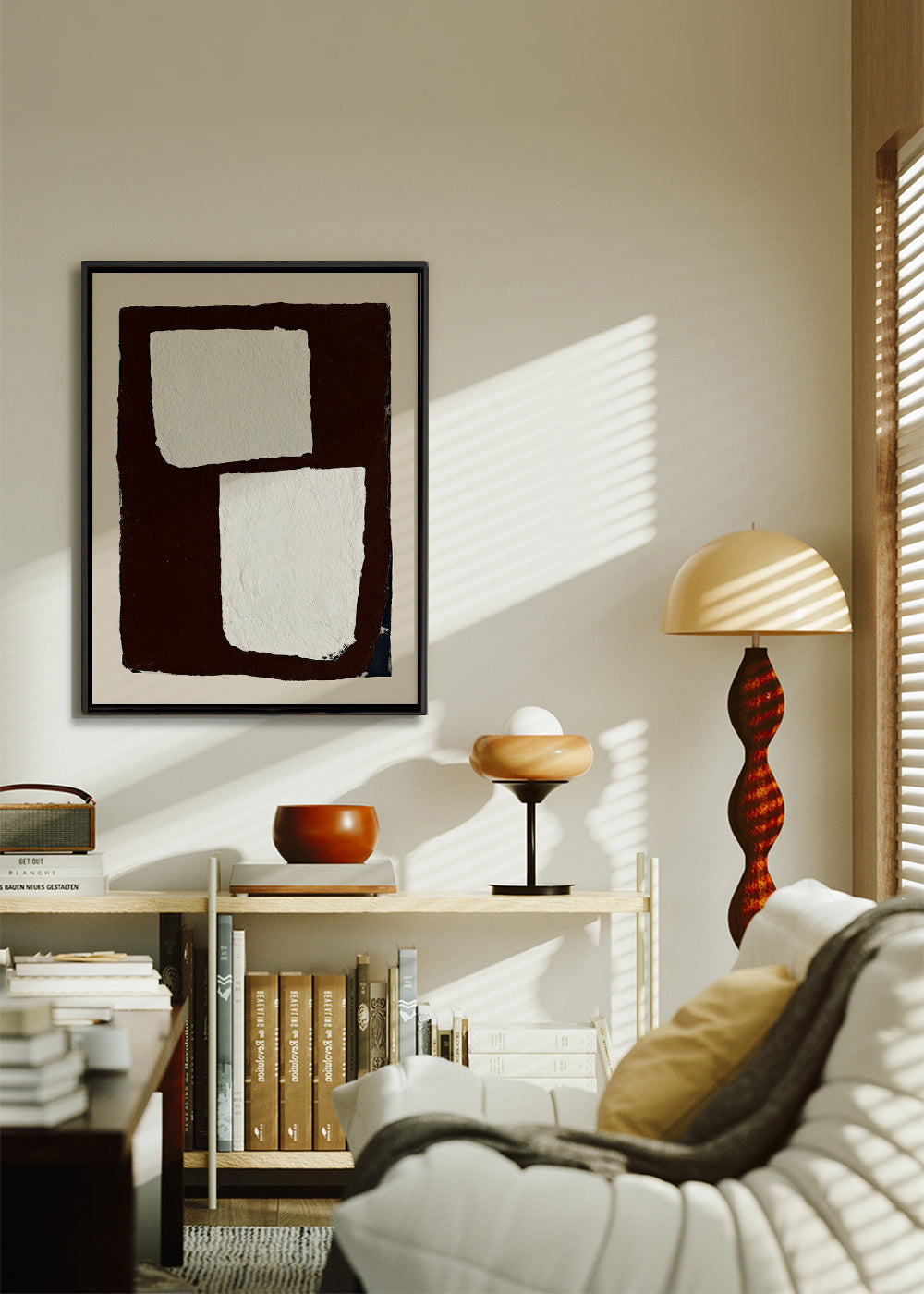 Arte abstrato mocha com blocos brancos