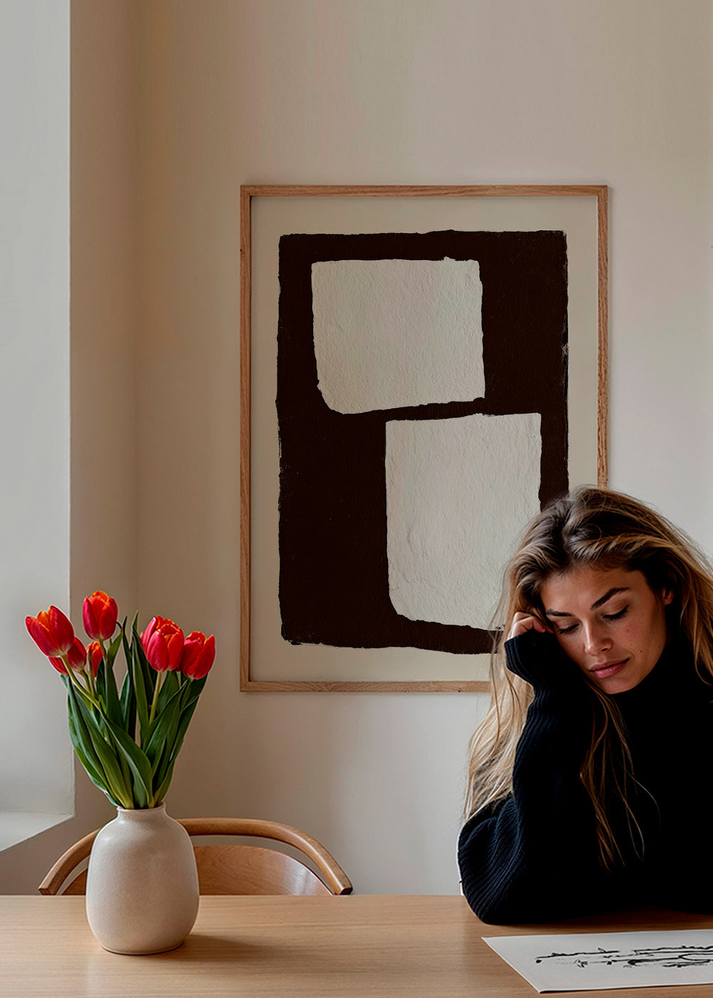 Arte abstrato mocha com blocos brancos