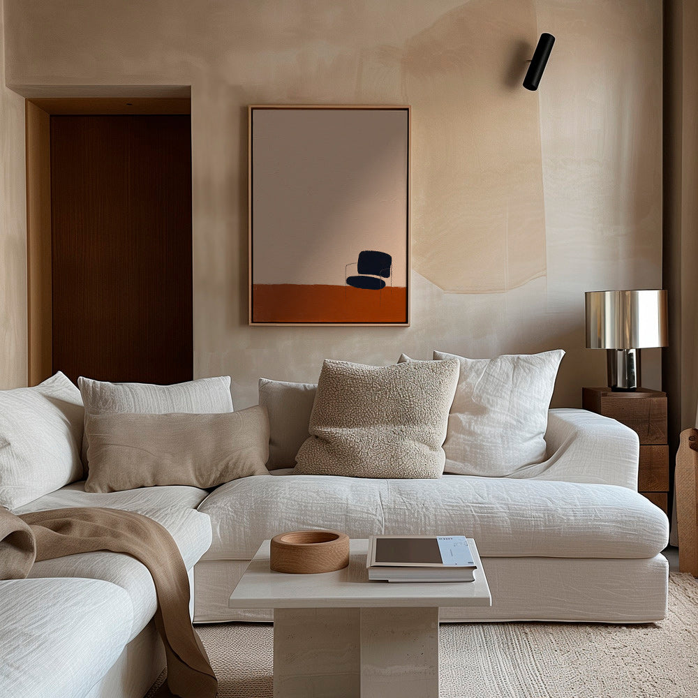 Quadro minimalista com cadeira e chão ocre
