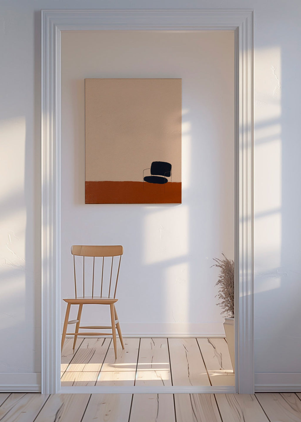 Quadro minimalista com cadeira e chão ocre
