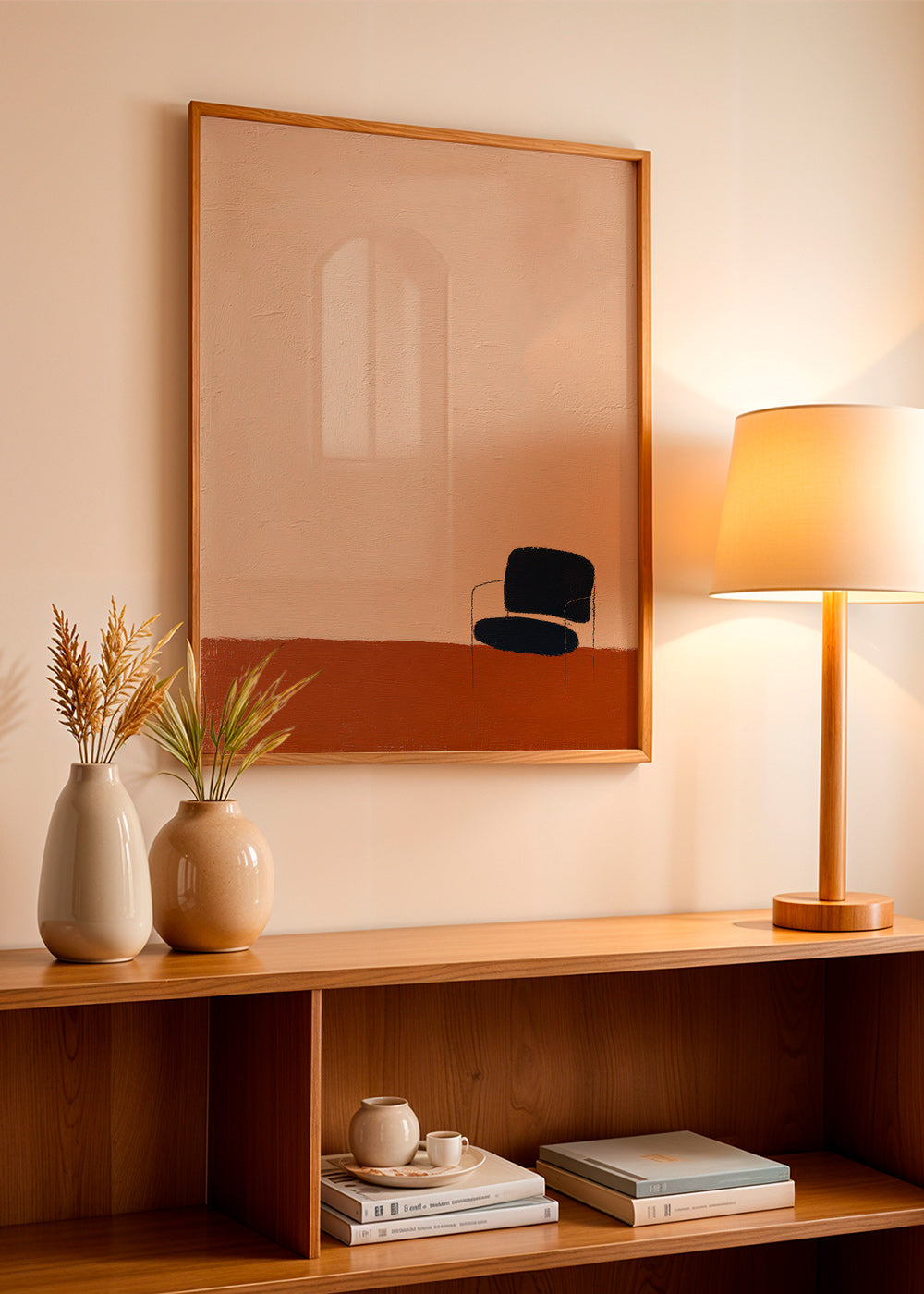 Quadro minimalista com cadeira e chão ocre
