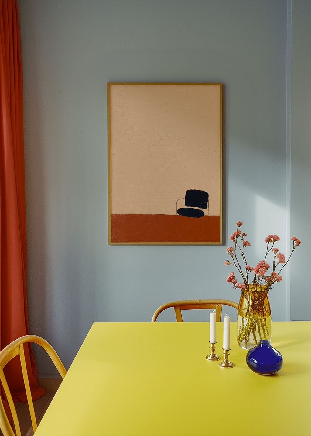 Quadro minimalista com cadeira e chão ocre
