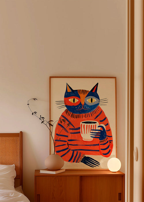 Arte para cozinha: gato com café