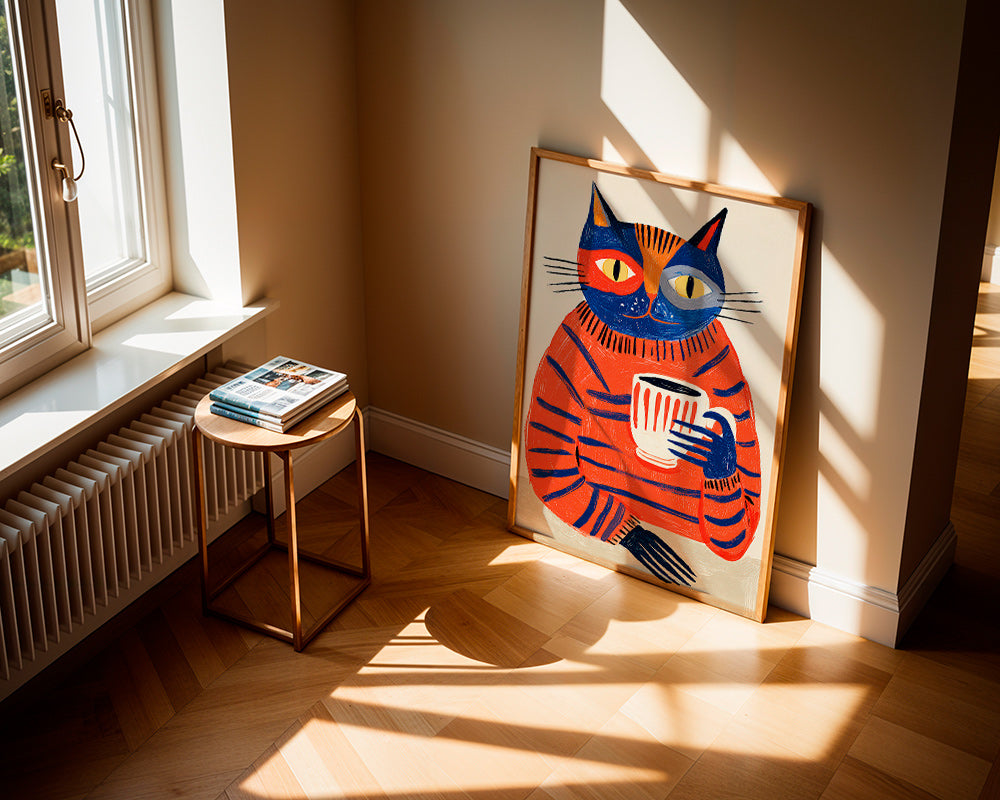 Arte para cozinha: gato com café