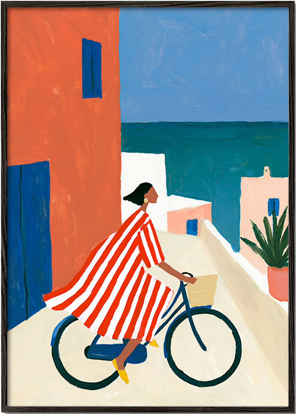 Arte de paisagem com ciclista ao lado do mar