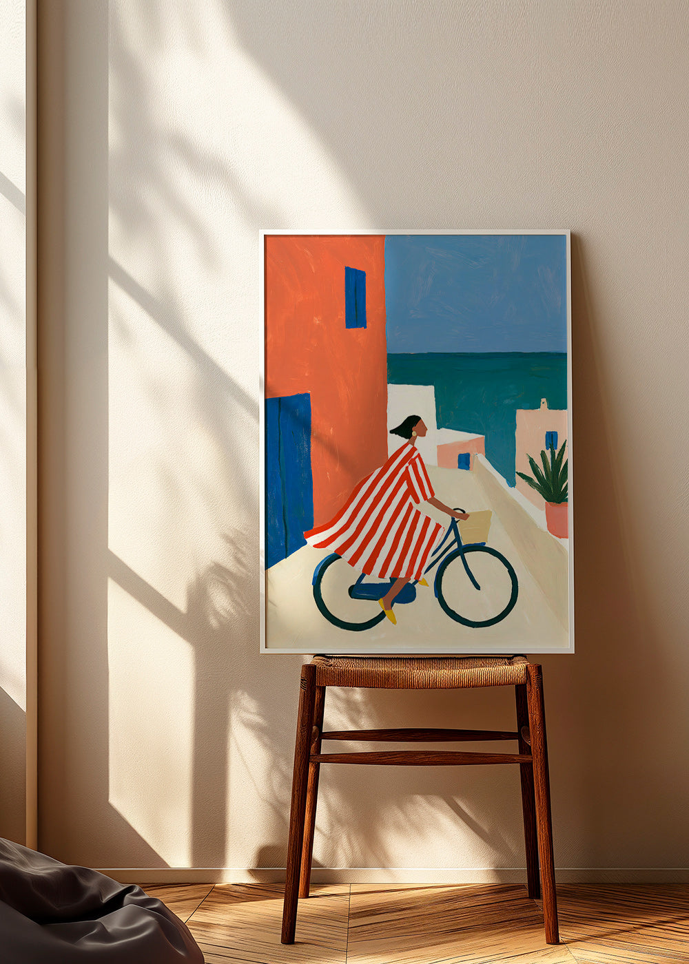 Arte de paisagem com ciclista ao lado do mar