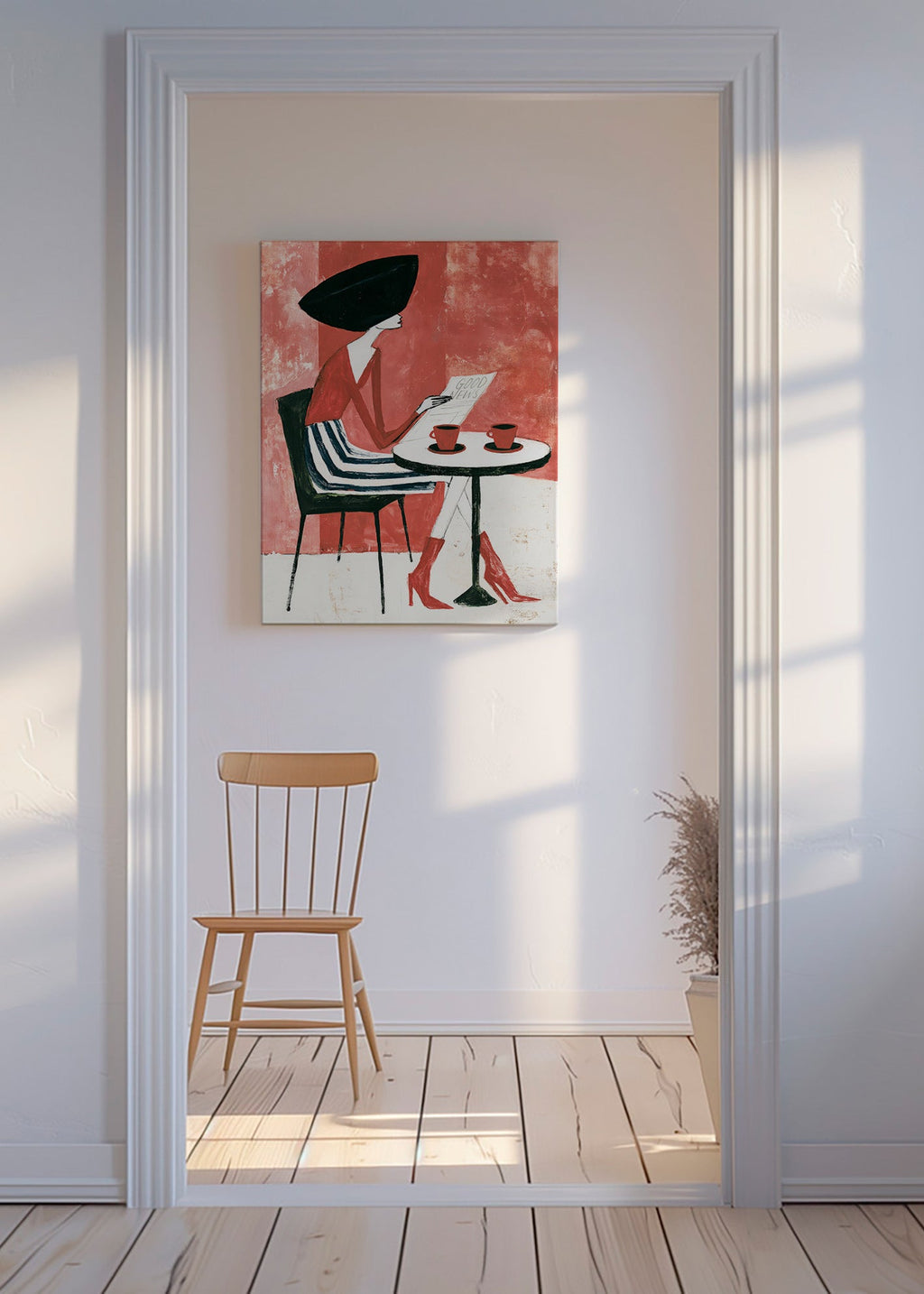 Arte para cozinha mulher com café