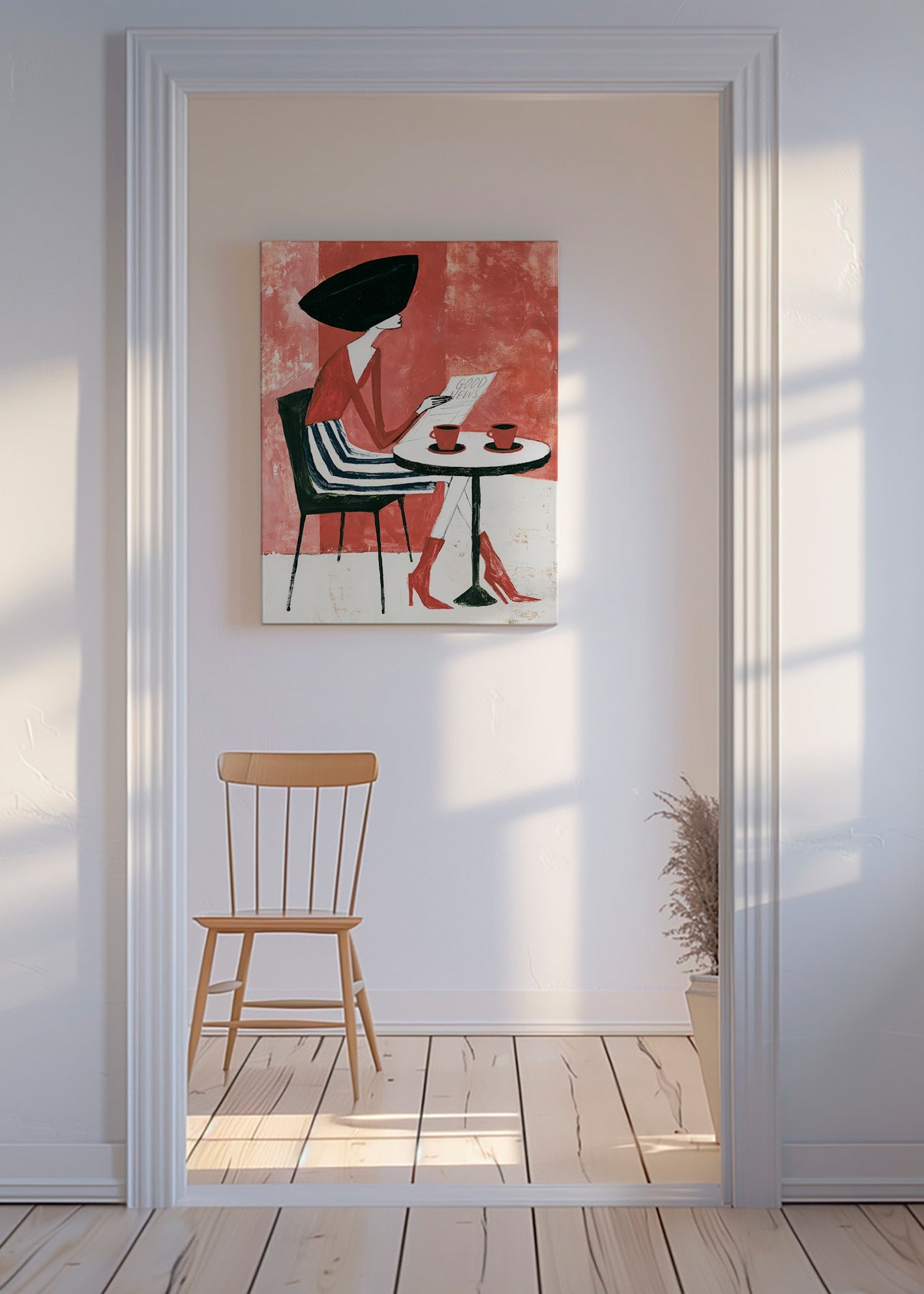 Arte para cozinha mulher com café
