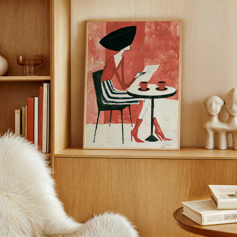 Arte para cozinha mulher com café