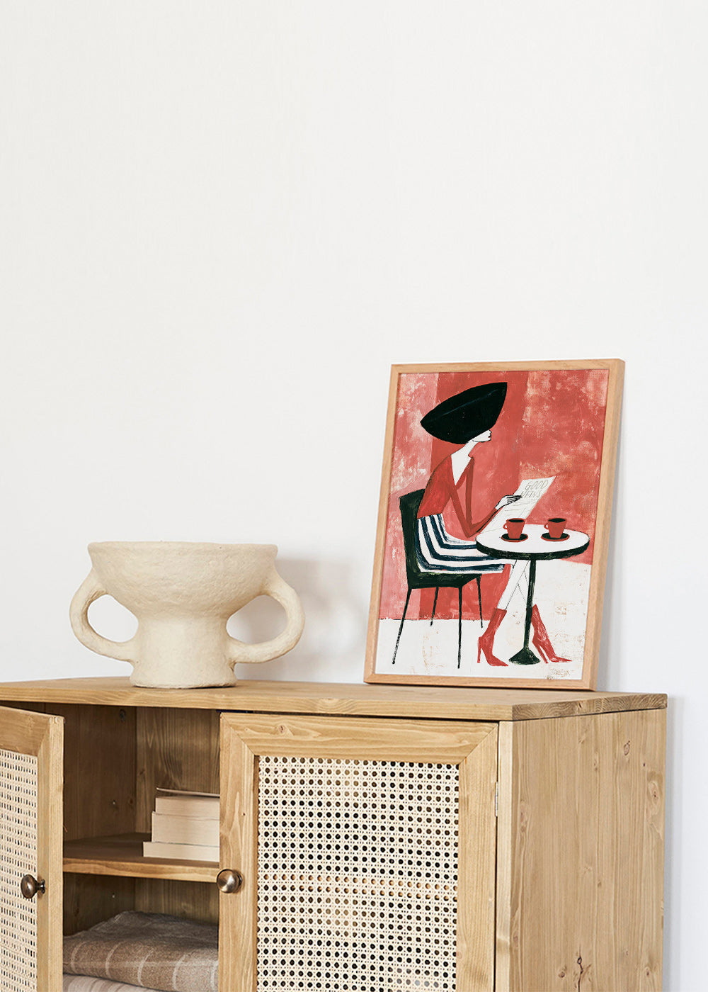 Arte para cozinha mulher com café