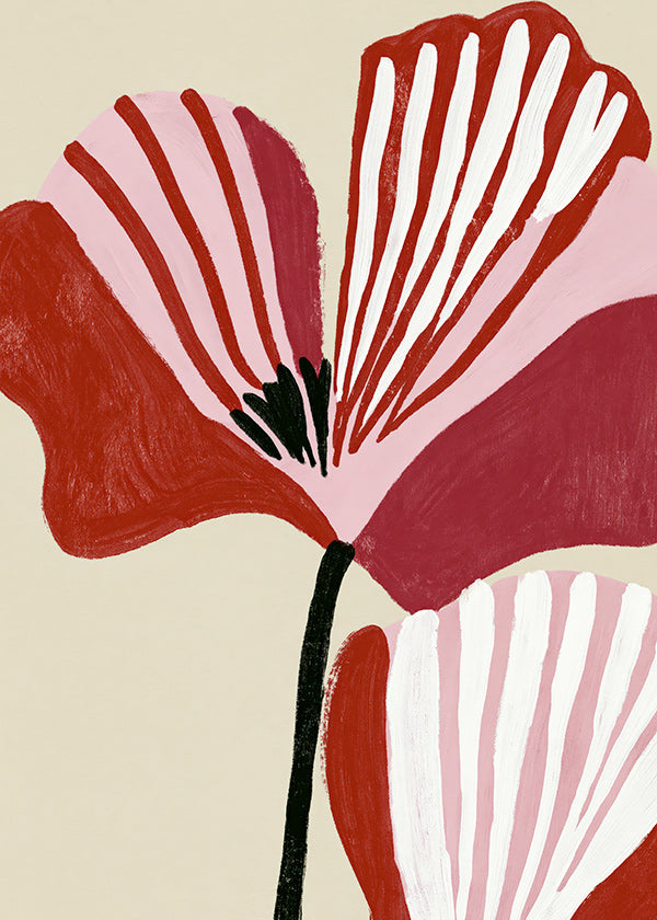 Estampa botânica Twin Petals rosa e vermelho