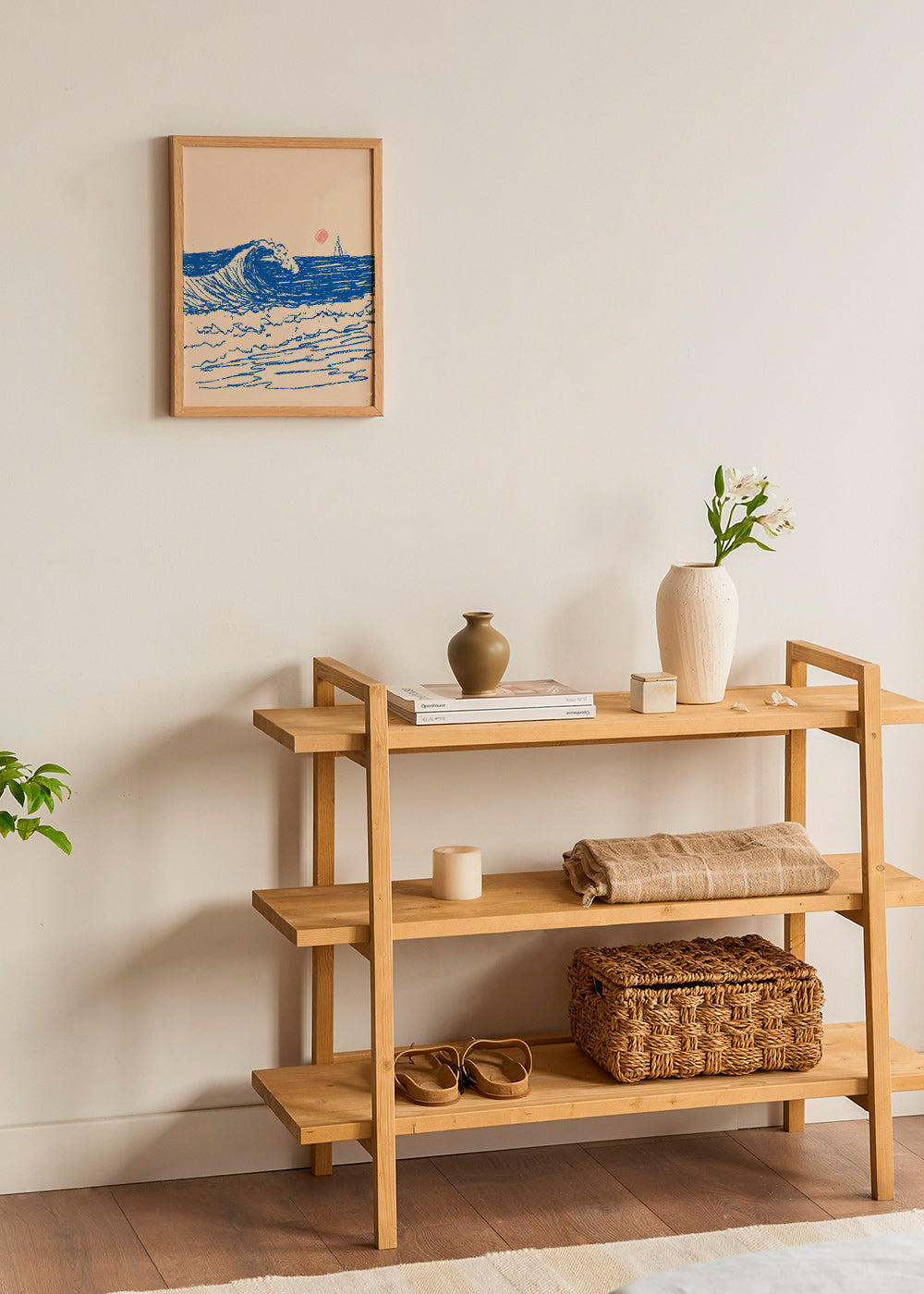 Arte para paisagem com onda esboçada e veleiro