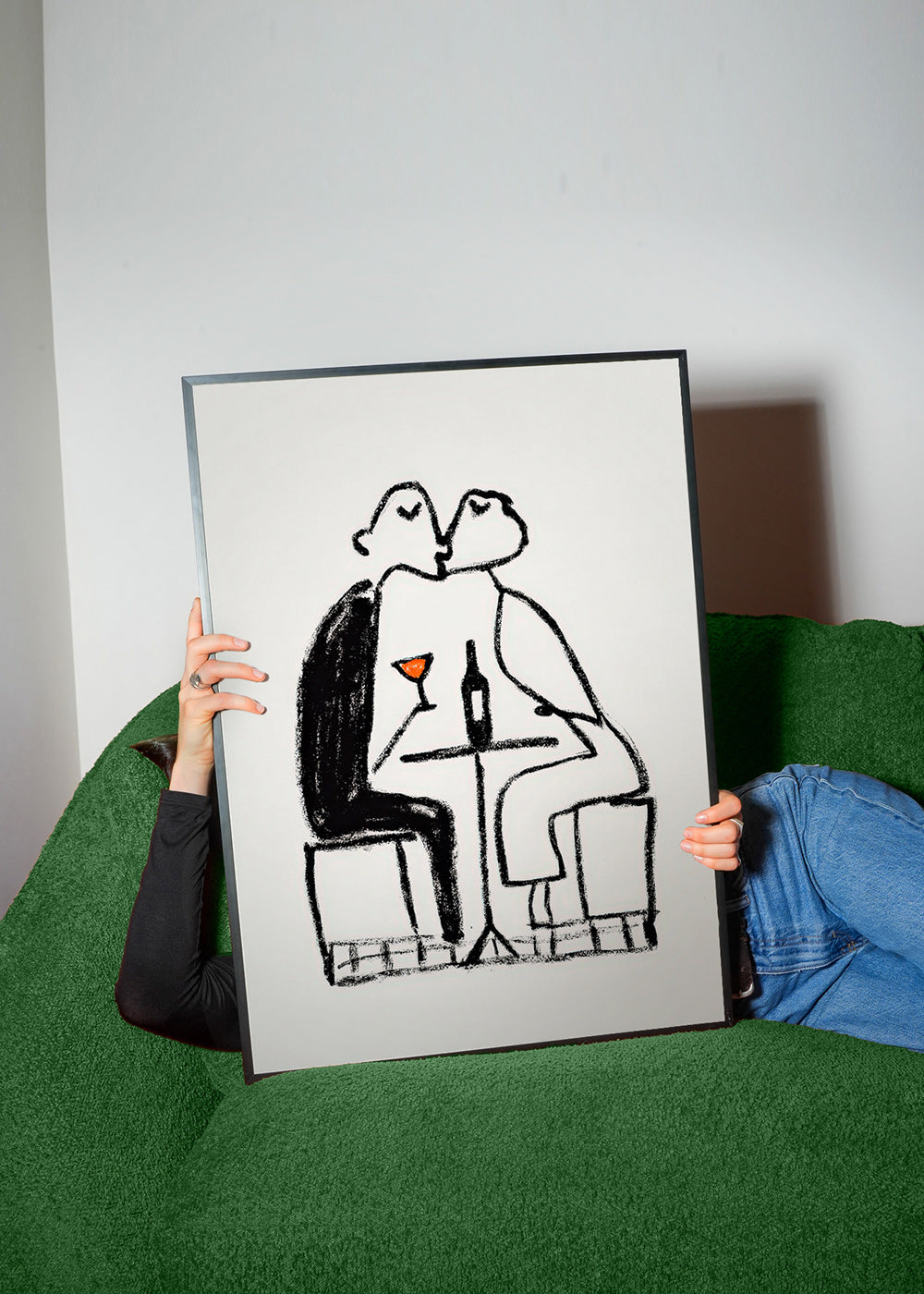 Arte para cozinha: casal com vinho
