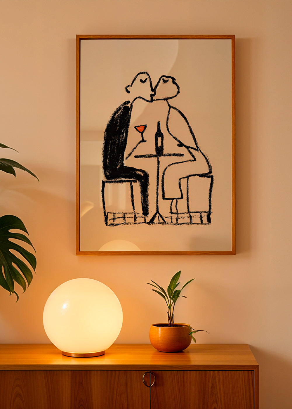 Arte para cozinha: casal com vinho