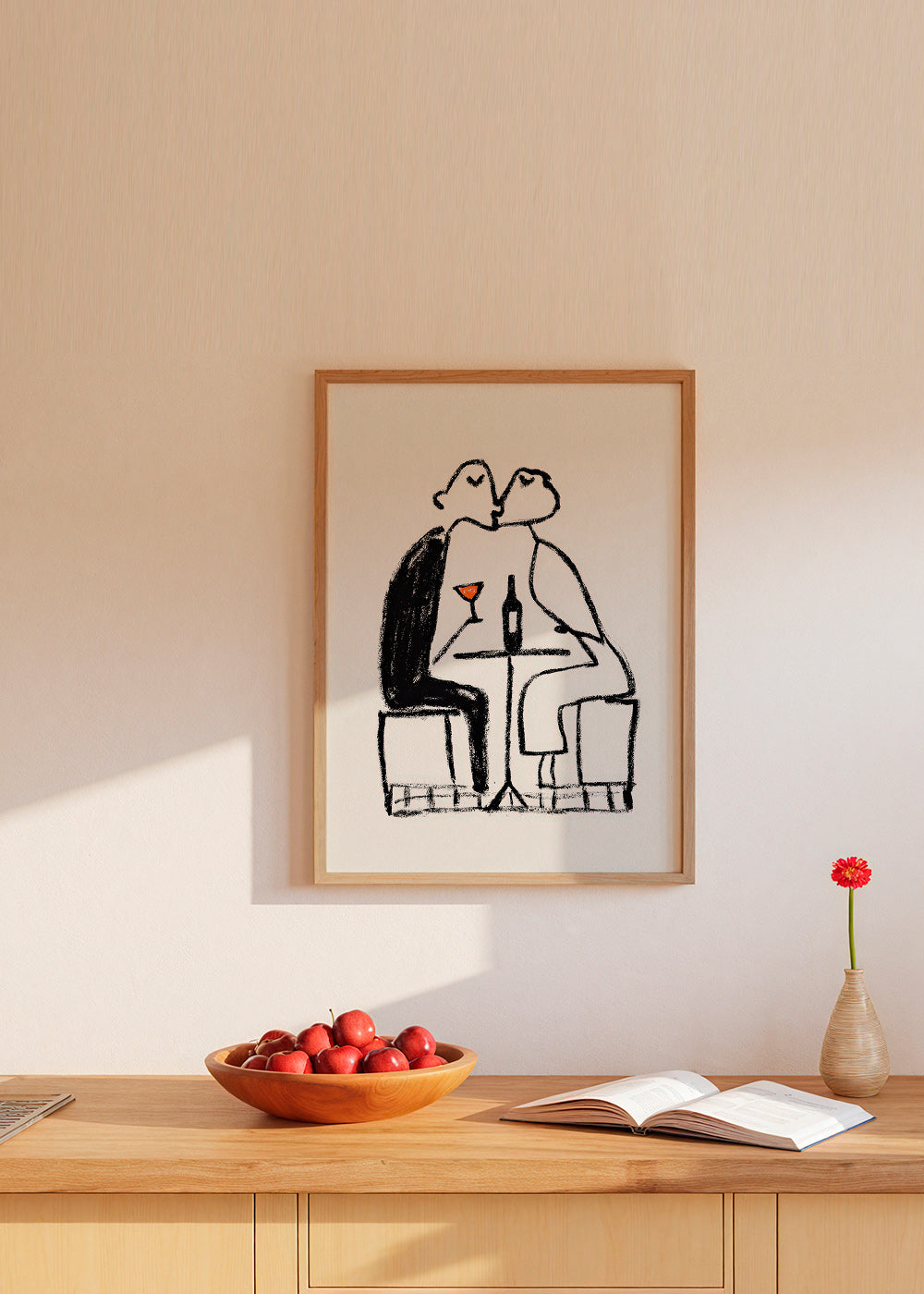 Arte para cozinha: casal com vinho