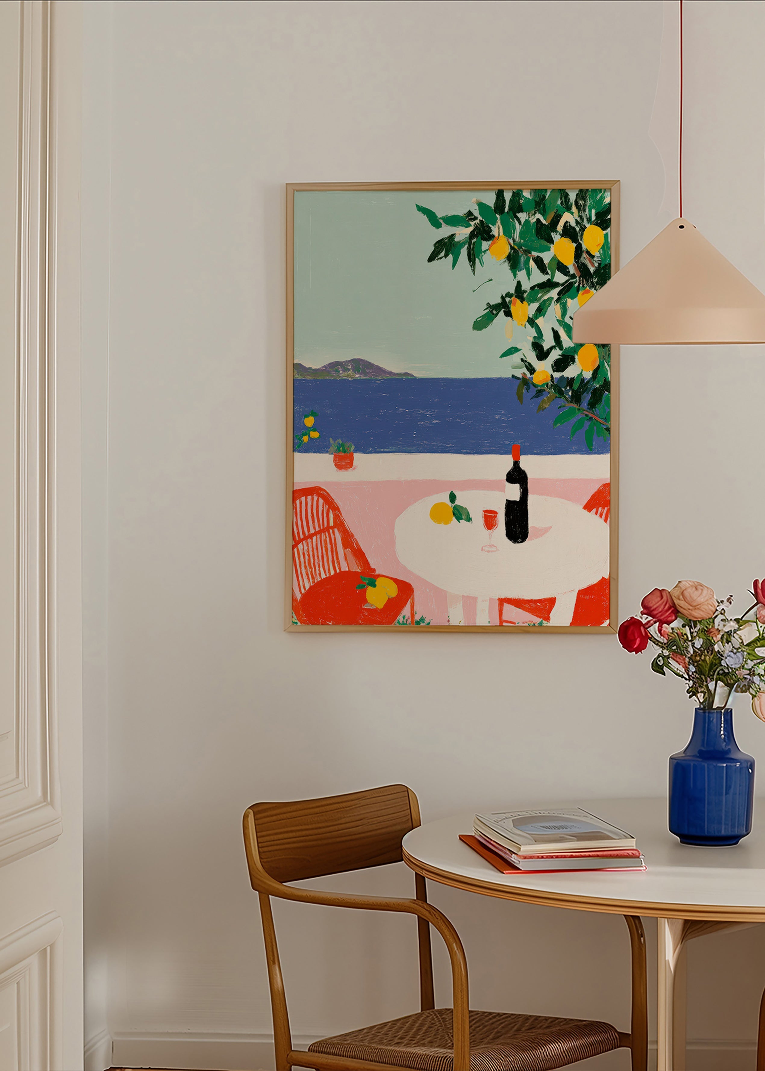 Arte para cozinha mesa mediterrânea com limões