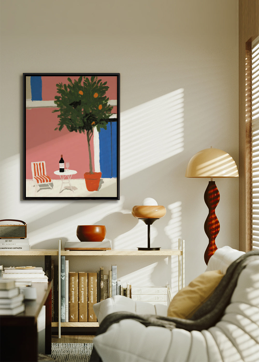 Summer Terrace - Framed canvas in an interior