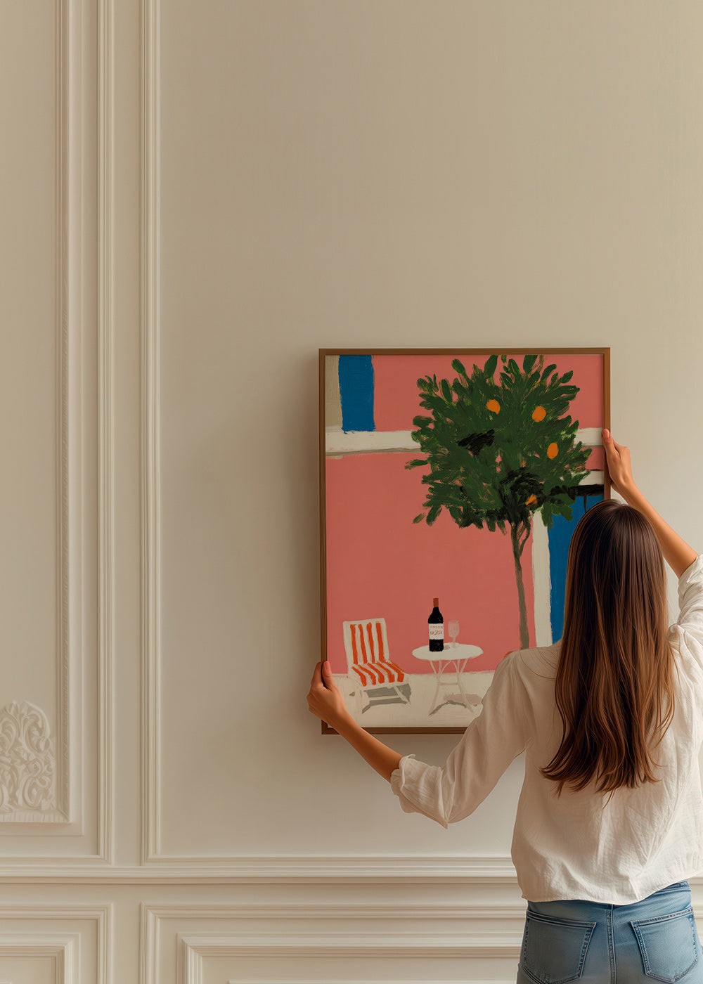 Arte para cozinha com vaso de citrinos na varanda