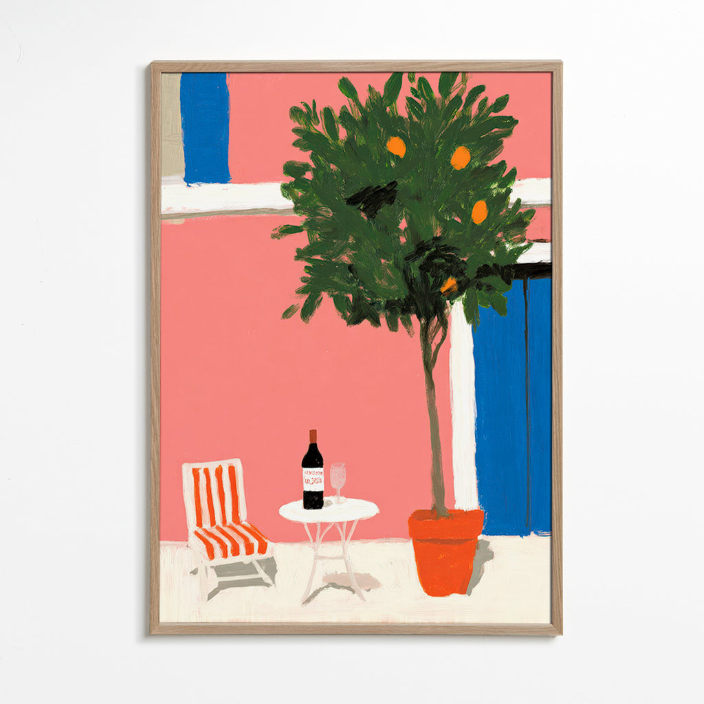Arte para cozinha com vaso de citrinos na varanda