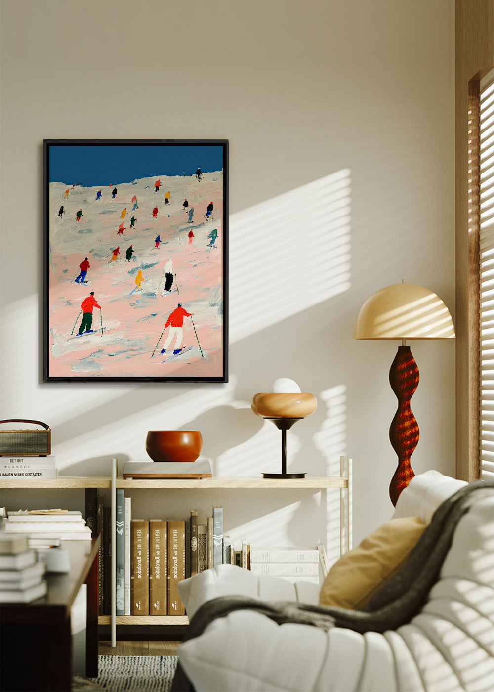 Quadro desportivo esqui em encosta colorida