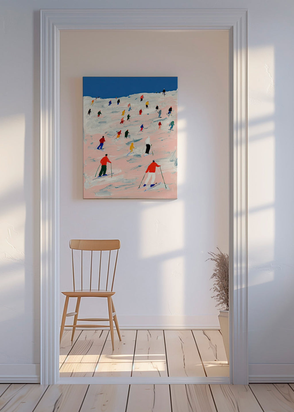 Quadro desportivo esqui em encosta colorida