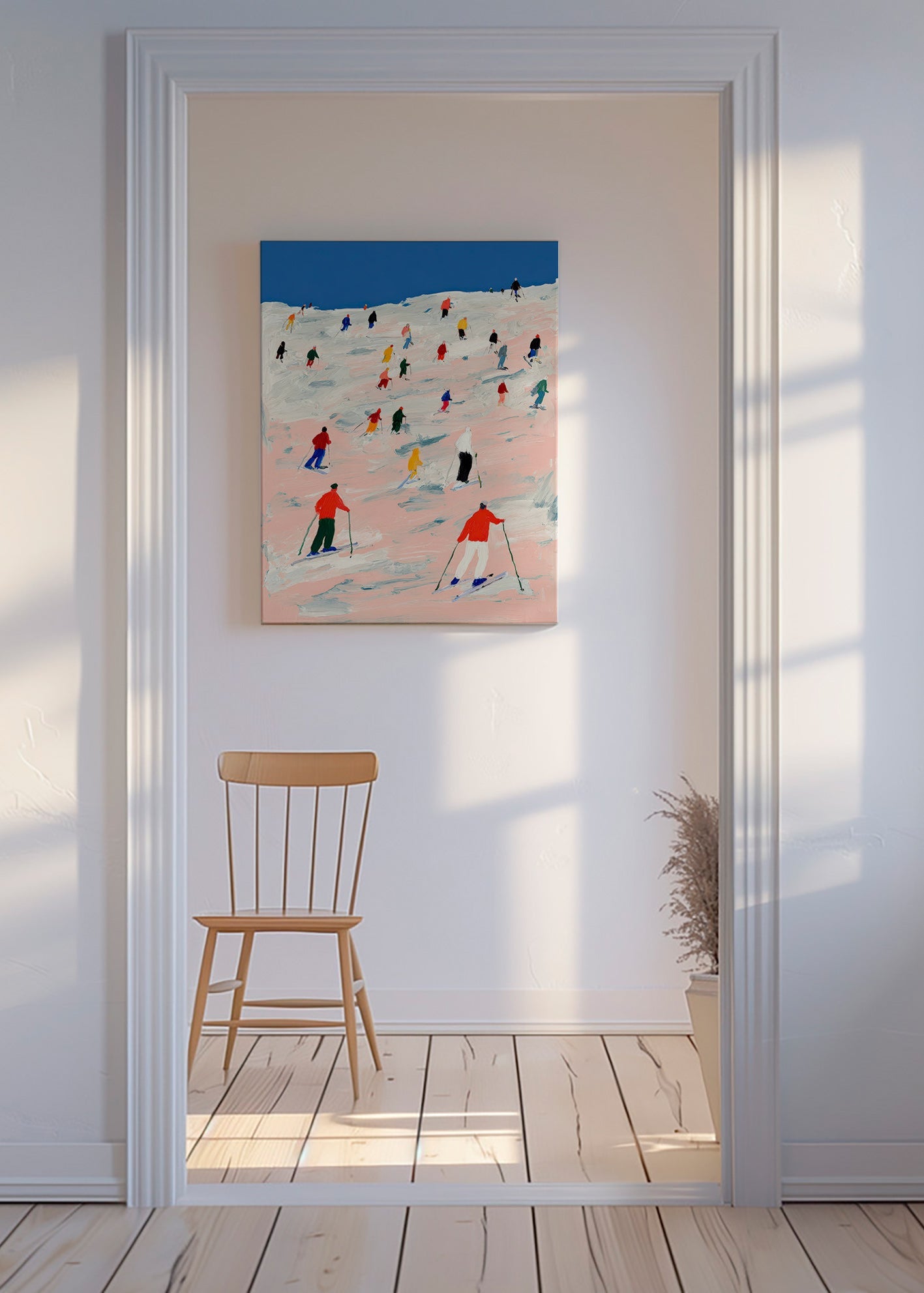 Quadro desportivo esqui em encosta colorida