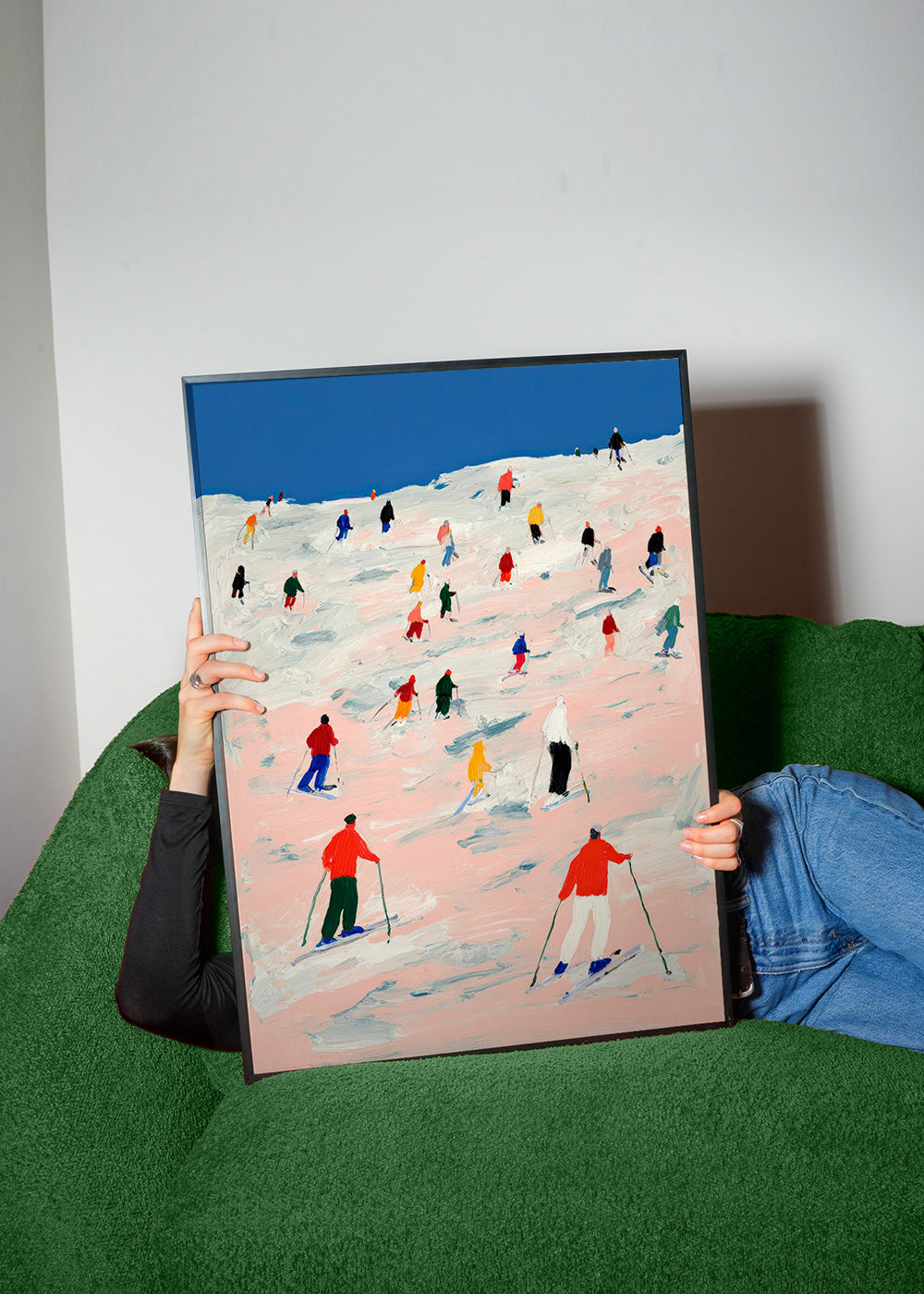 Quadro desportivo esqui em encosta colorida