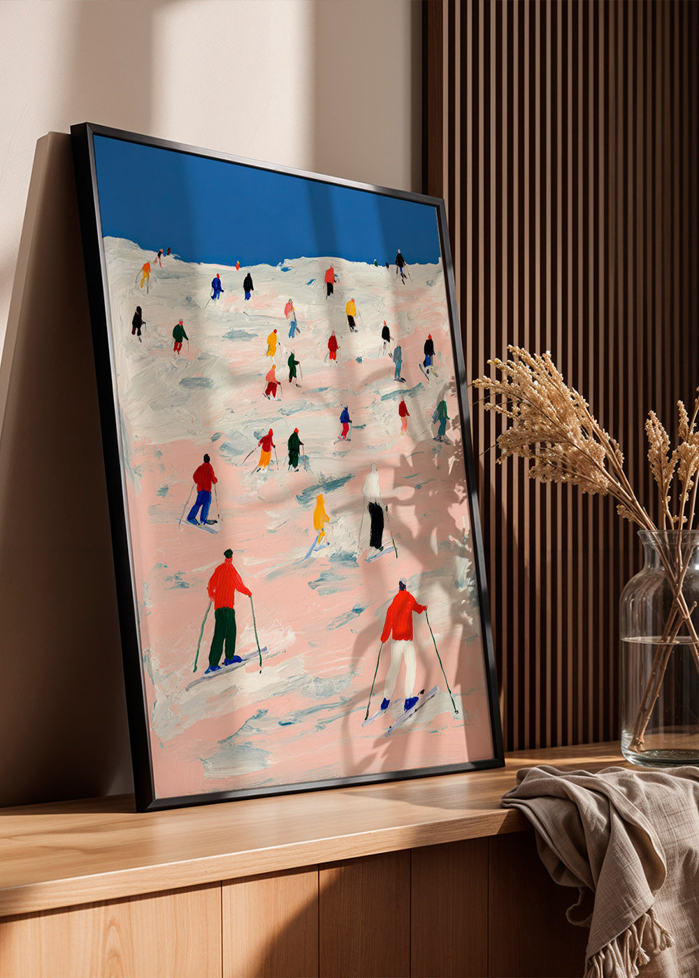 Quadro desportivo esqui em encosta colorida