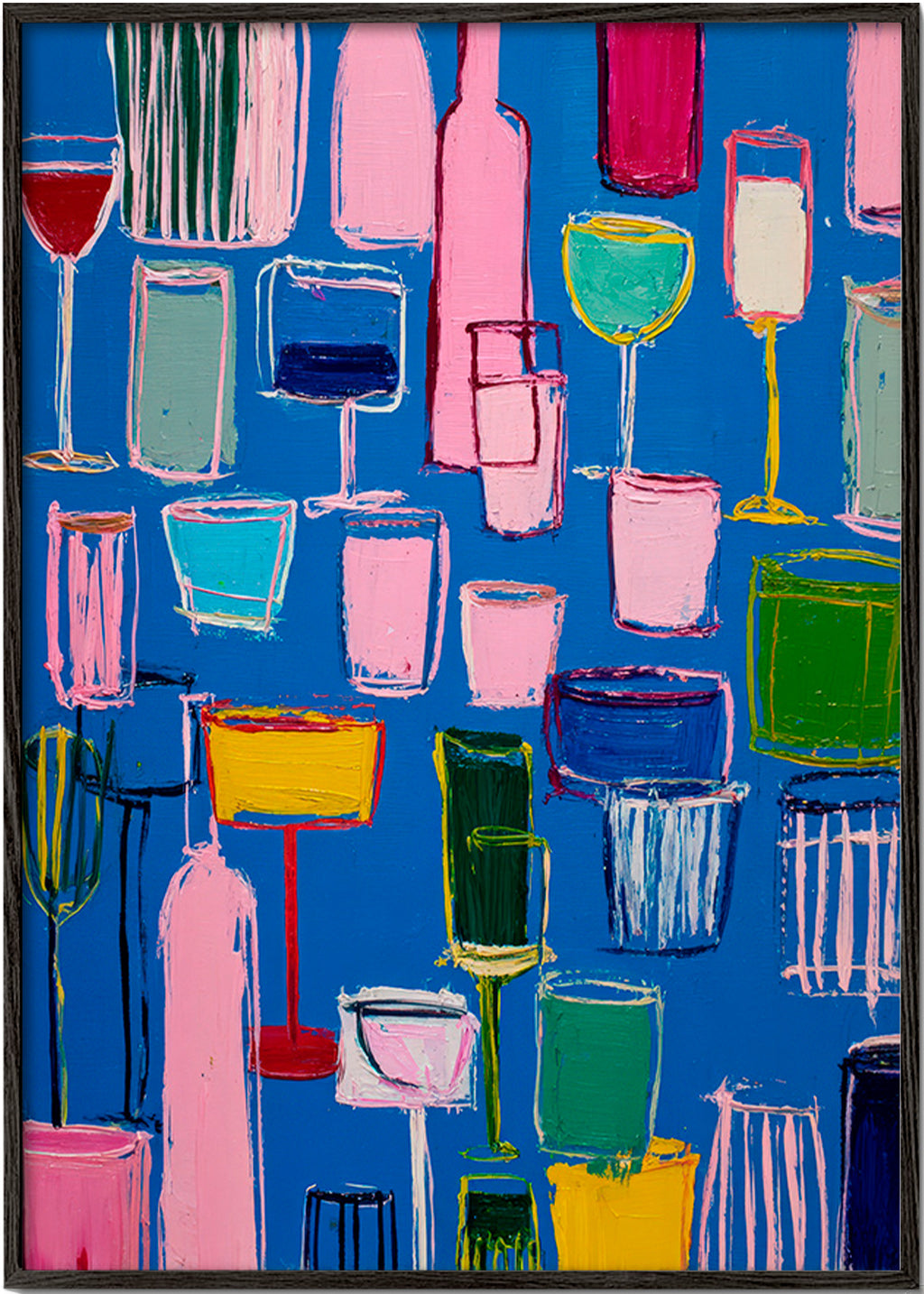 Arte para cozinha: coquetéis coloridos sobre azul