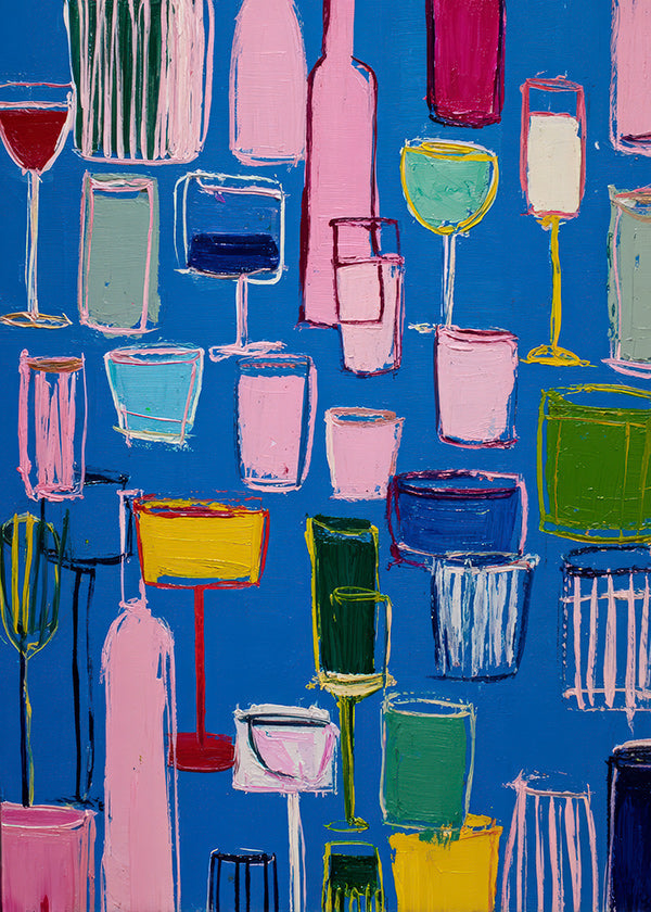 Arte para cozinha: coquetéis coloridos sobre azul