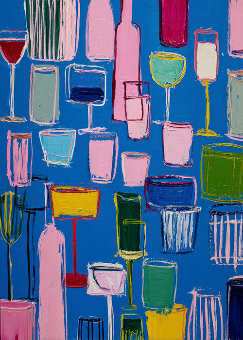 Arte para cozinha: coquetéis coloridos sobre azul