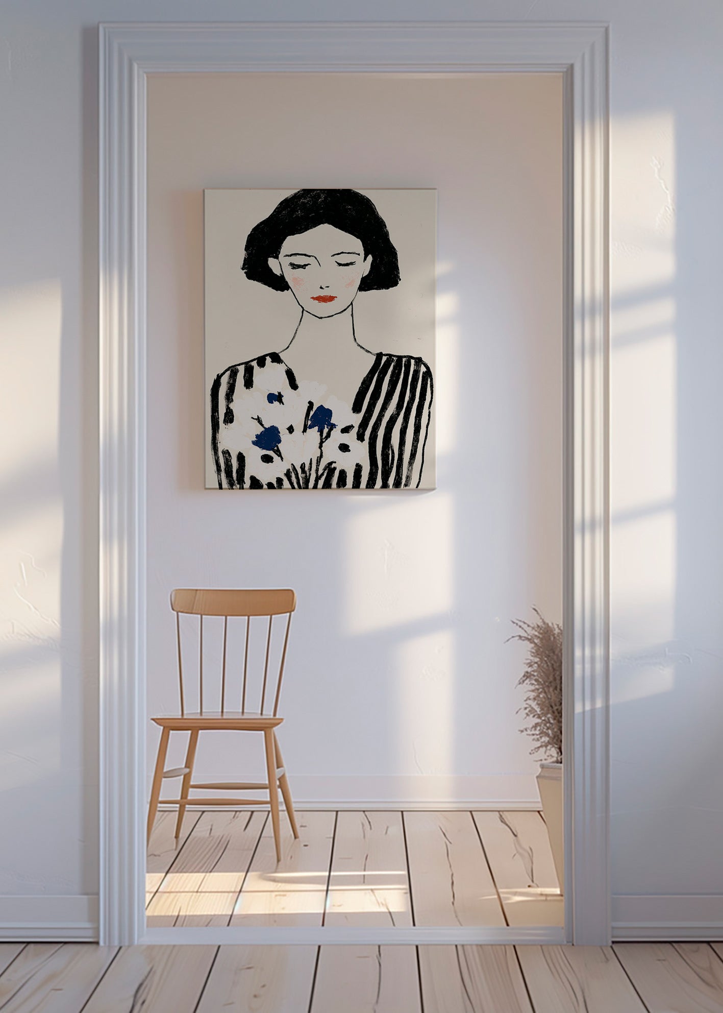 Ilustração: retrato feminino com flores