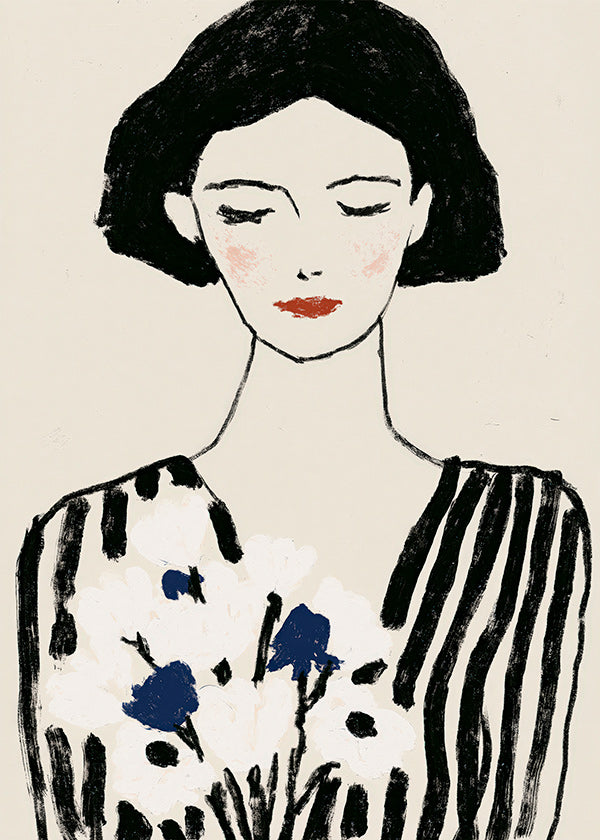 Ilustração: retrato feminino com flores