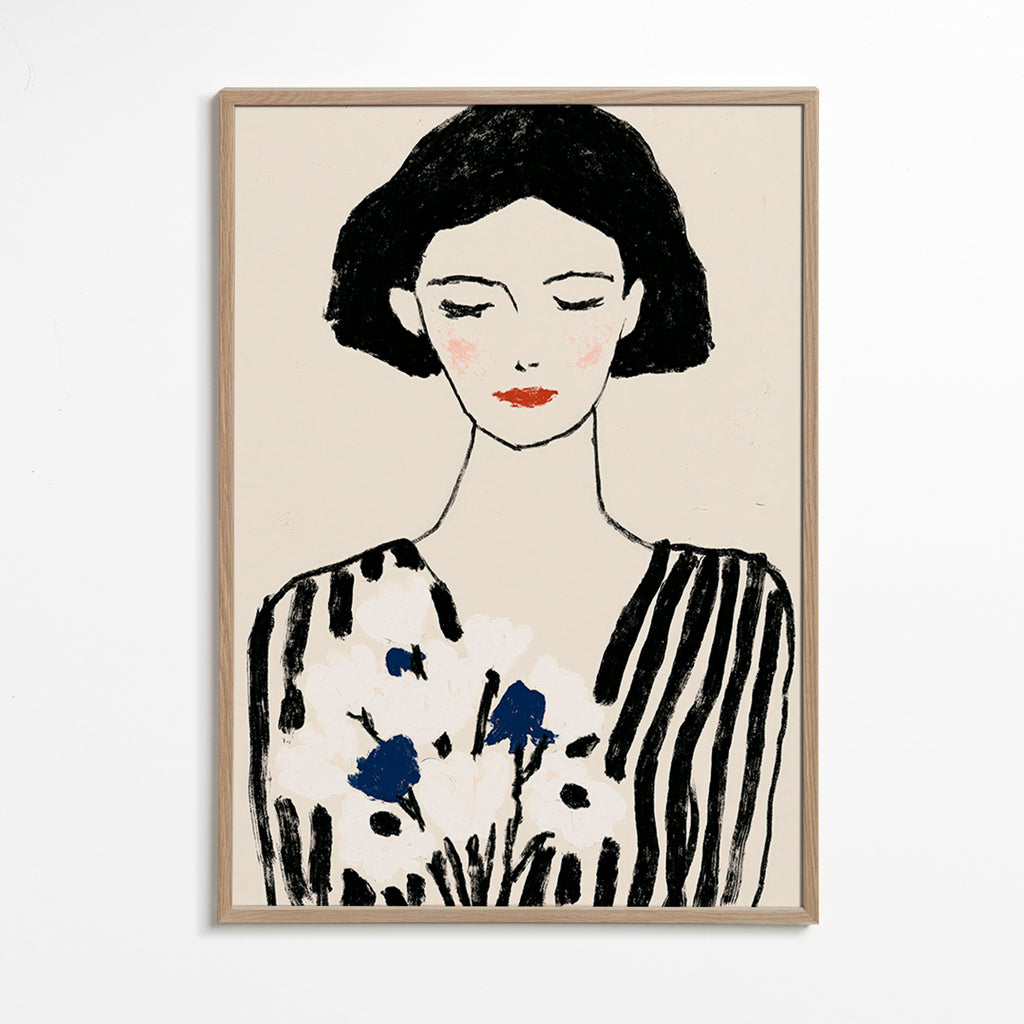 Ilustração: retrato feminino com flores