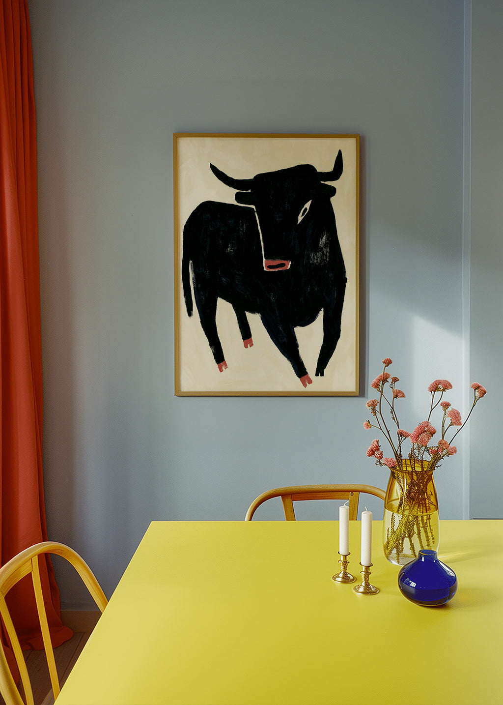Quadro touro negro expressivo