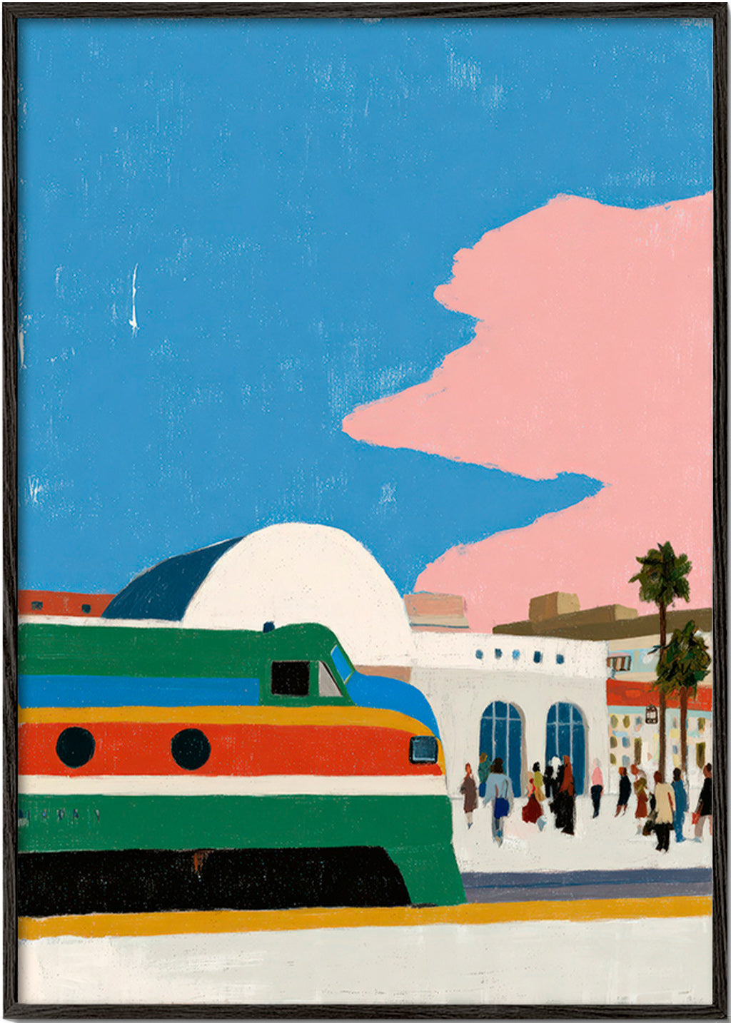 Arte de estação com comboio colorido