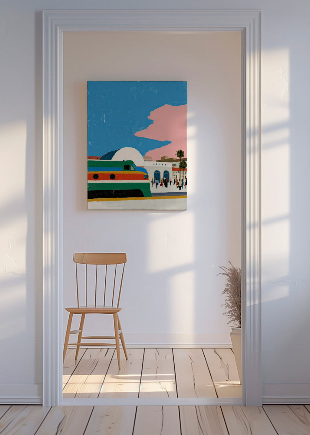 Arte de estação com comboio colorido