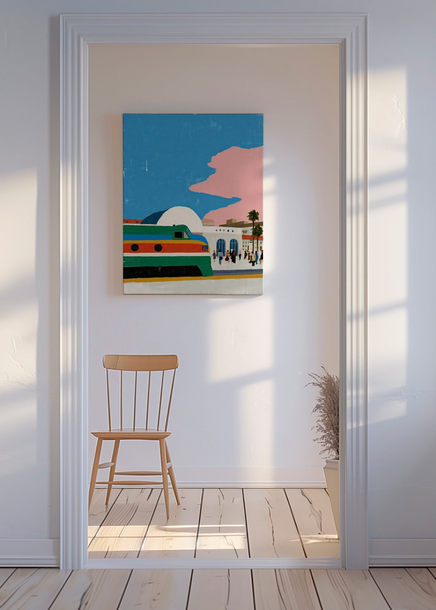 Arte de estação com comboio colorido