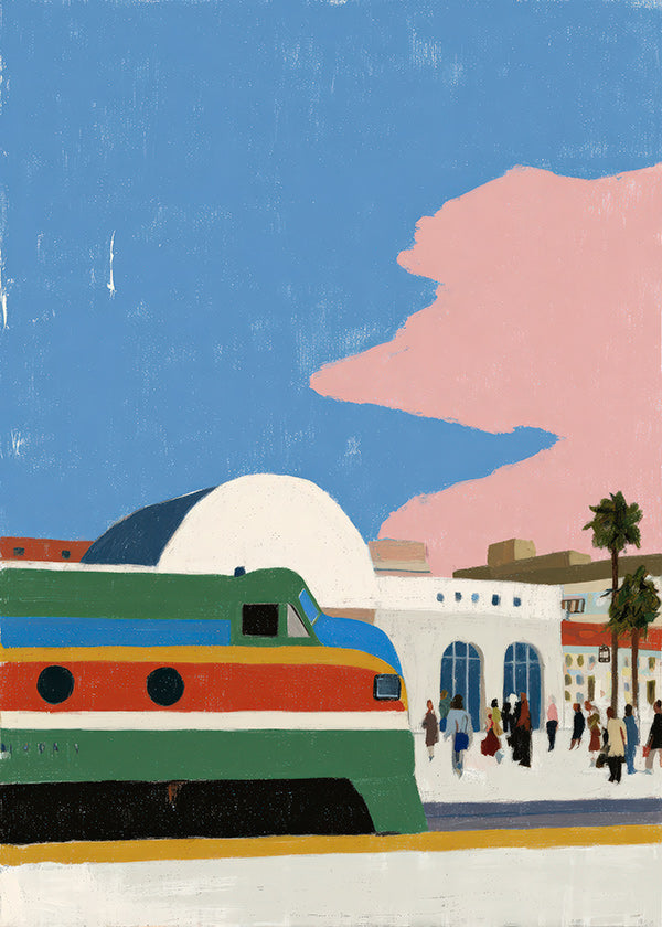 Arte de estação com comboio colorido