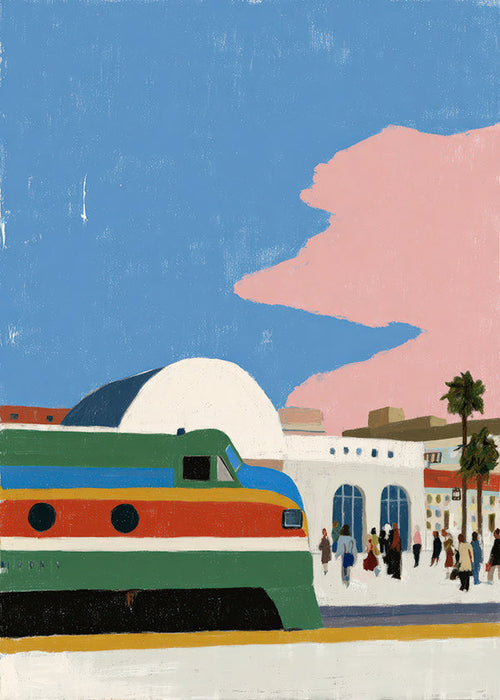 Arte de estação com comboio colorido